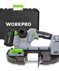Cordless 20V Bandsaw For Metal Cutting, Portable Band Saw With 2.5 Inch Cut Capacity, Six Speed Settings From 370 To 670 RPM 324 To 587 SFPM, Built Tough For DIY And Pro Metalwork, shown with carrying case.