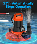 Automatic Pool Cover Pump 1/3 HP Submersible Water Pump With 25 Ft Power Cord 2600 GPH Drain Pump operating at high temperature