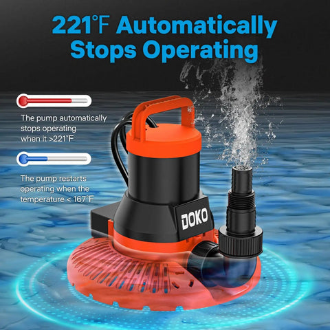 Automatic Pool Cover Pump 1/3 HP Submersible Water Pump With 25 Ft Power Cord 2600 GPH Drain Pump operating at high temperature