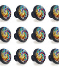 Hella Bright 12 Pack Stained Glass Rainbow Spiral Cabinet Knobs, 1.37 inch glossy mosaic pulls for drawers.