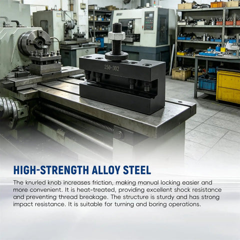 CXA 250 302 Quick Change Turning Tool Holder in steel on CNC lathe with 13 to 18 inch swing in workshop.