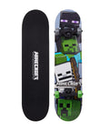 Minecraft Mob 31 Inch Skateboard With 9-Ply Maple Deck For Cruising, Carving, Tricks And Downhill, front and back view.