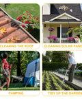 Telescoping Roof And Yard Rake For Leaves And Debris Cleanup Dual Use From Roof To Lawn Extends From 6.62 To 31 Feet in use