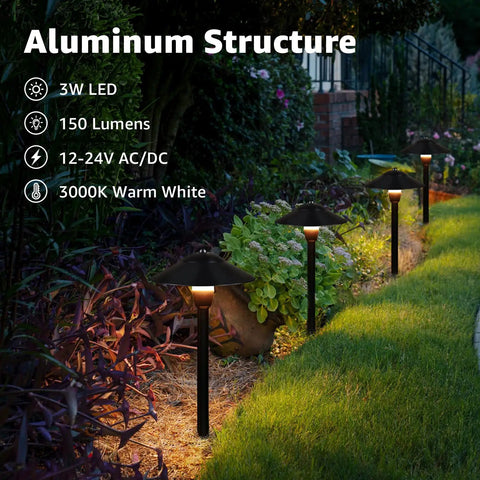 Low Voltage Pathway Lights Warm White 3000K 3W 12-24V Cast Aluminum Waterproof Landscape Lighting for yard