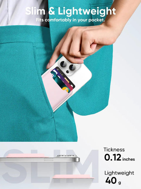 Slim fit of Premium Leather Phone Card Holder Wallet Stick On with 3M Adhesive in pocket