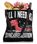 Black Paddler Tote Bag For Dragon Boat Racing with dragon design, filled with groceries, flowers, and wine; front view, 16x16 inches
