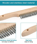 Close-up of wire brush from 4-Piece Welding Slag Removal Tool Set with wooden handle and stainless steel bristles.