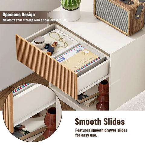 Fluted Nightstands Set Of 2 Dope Modern Bedside Tables With Drawer And Storage Shelf White Oak Finish for Bedroom Living Room Office Mid Century Vibe Collection