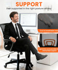 Man sitting on ergonomic mesh office chair with lumbar support in front of a computer, highlighting breathable backrest and comfort.
