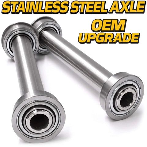 Beefed Up Stainless Steel Front Wheel Axle And Bearing Conversion Kit For 6 Inch Sleeves Heavy Duty Upgrade Fits Z242F Z246 Z246i Z248F Z254 Z254F Z254i EZ4824 RZ4621 RZ4824F RZ5424 RZ5426 RZ54i stainless steel axle with sealed bearings