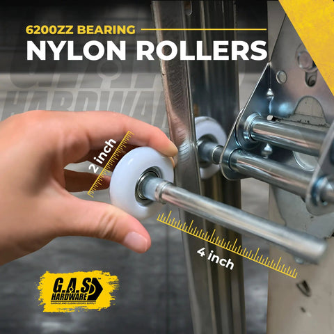 All In One Garage Door Parts Installation Kit For 16 By 7 Foot Overhead Doors Including Rollers Hinges Brackets Drums Cables Screws Jamb Bearings Bolts Heavy Duty Replacement And Repair Bundle focus on nylon rollers and bearings