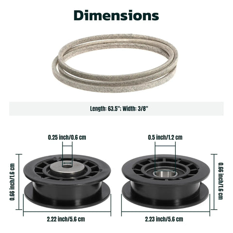 Idler Pulley Belt Repair Kit For Husqvarna 22 Inch AWD Walk Behind Mowers includes belt and pulley dimensions