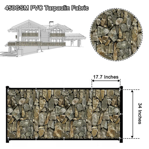 PVC Balcony Privacy Screen With Nylon Rope 450 GSM Heavy Duty Outdoor Fence Cover 34 Inch By 180 Inch Stone Color diagram