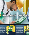 8 Gallon Portable Eye Wash Station With Wall Mount OSHA Compliant Emergency Eyewash With Mirror And Dual Spray Nozzles Quick Rinse For Lab Shop Site Your Go To First Aid Eye Care, showing a man activating the eyewash flow