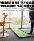 Man using Portable Foldable Putting Practice Trainer For Home And Office Use Easy Setup Golf Swing Aid in office setting