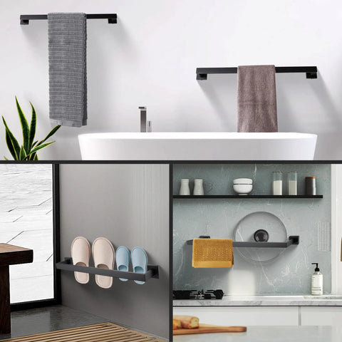 2 Pack Matte Black 24 Inch Stainless Steel Bathroom Towel Bar Set Wall Mount Towel Rack Hanger for Kitchen and Bath setup