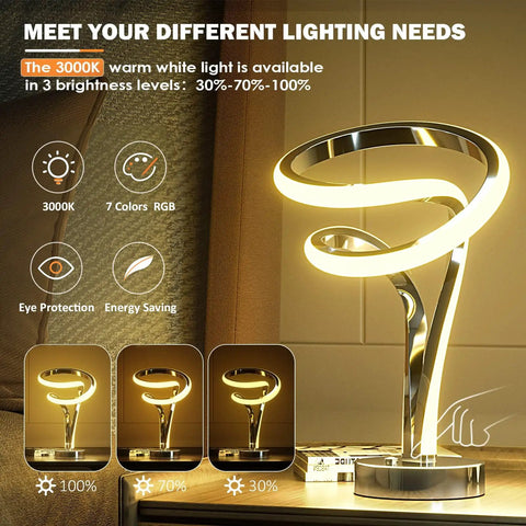 Modern Spiral RGB Table Lamp With Touch Dimmable LED, Ten Light Modes, Nightstand Light, Unique Trophy Design For Home Decor