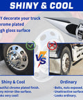 Comparison of shiny and ordinary wheels with 33mm Thread On Spike Lug Nut Covers For Semi Trucks Chrome ABS Plastic Pointed Screw On Lug Nut Caps Pack Of 20 Durable Heavy Duty Shield For Wheels Adds A High Gloss Showy Chrome Look.