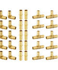 Pack Of 30 Three Quarter Inch PEX Brass Crimp Barb Fittings Set Tee Elbow And Coupling For Potable Water ASTM F1807 DZR Brass