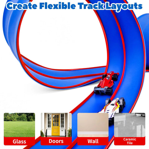 15 Ft Bendable Race Car Track Set For Kids Roll Up Layout With Strong Suction Cups Compatible With One Sixty Fourth Diecast Cars