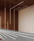 6-Lights LED Recessed Lighting Wall Panel Lights arranged on a modern countertop with wood slat wall background.