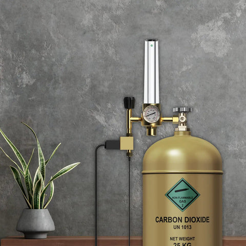 CO2 Regulator And Carbon Dioxide Monitor With Brass Body Solenoid Valve And Pressure Gauge For Precise Gas Flow And Tank Level Readout In Grow Rooms Grow Tents Greenhouses And Indoor Gardens on CO2 tank