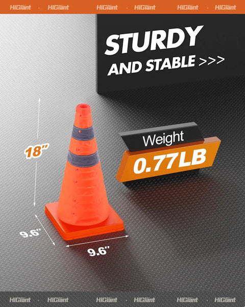 4 Pack 18 Inch Collapsible Traffic Cones Orange With Reflective Collar For Road Safety Driving Practice And Parking Lot Use