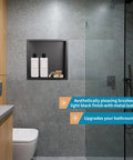 12x12 Inch Brushed Stainless Steel Shower Niche Recessed Caddy Bathroom Shelf Insert Fits 11x11 Wall Opening, Rustproof, Modern Black Finish