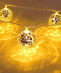 20 LED Disco Ball String Lights Battery Powered and USB Plug for Throwback 70s 80s 90s Theme Parties, warm white glow indoors