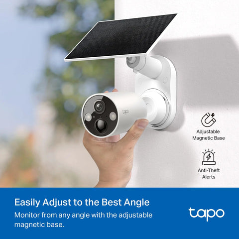 Badass 2K Plus Outdoor Wireless Security Camera With Modular Solar Panel And Rechargeable Battery For All Weathers And No Fuss Wire Free Install Featuring Rock Solid Hd Motion Detection And Night Vision mounted on a wall with solar panel.