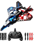 Remote Control Airplane For Kids And Beginners With LED Lights 360 Degree Flips And Stunts Fighter Jet RC Plane Gift For Boys Girls Ages 8 16 And Adults featuring black and red design, LED lights, remote control, and accessories