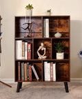 Three Tier Cube Bookshelf With Legs In Rustic Brown Mid Century Modern Style Dope Space Saving Open Bookcase With Retro Wood Look for Bedroom, Living Room and Office displaying books and decor