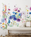 Six Piece Colorful Flower Wall Decals Set With Dragonflies Removable Peel And Stick Vinyl Murals for Bedroom Decor