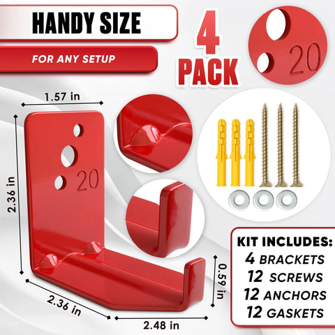 Heavy Duty Fire Extinguisher Mount Brackets Set Of 4 With Wall Hooks And Quick Install Holders Includes Screws Anchors And Gaskets Holds Up To 20 Lb For Garage Workshop And Home Cabinets