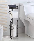 Heavyweight Free Standing Toilet Paper Roll Holder With Reserve Shelf Bronze Finish, beside modern toilet