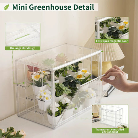 Clear Mini Indoor Greenhouse For Seed Starting And Propagation Easy To Use Tiny Tabletop Grow House With Magnetic Door Portable Seedling Starter Warmer For Home Gardening And Display