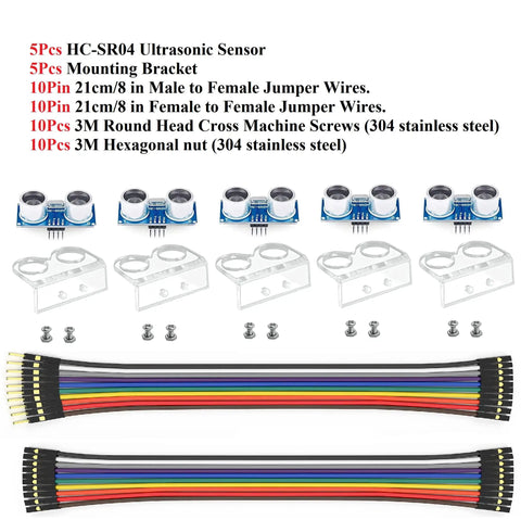 Five Pack HC-SR04 Ultrasonic Sensor Modules For Arduino R3 Mega 2560 Nano Duemilanove DIY Friendly Distance Measuring Kits with accessories