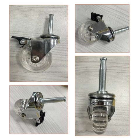 Two Inch Swivel Caster Wheels Set Of Four With M8 38Mm Long Grip Neck Stem And Brake on a wood surface