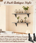 4 Pack Antique Style Straight Up Heavy Duty Cast Iron Shelf Brackets Sweet Antique Black Metal Braces on wall with decor items