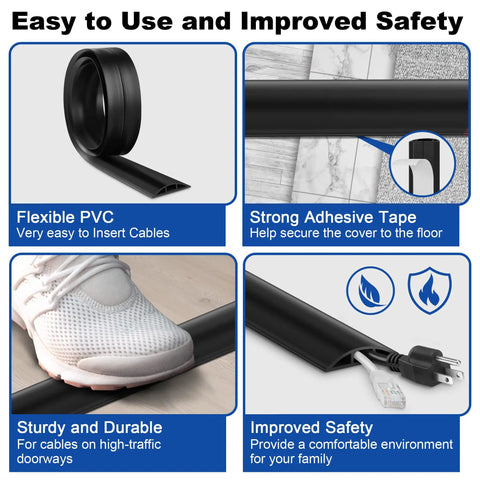 4 Ft Floor Cord Cover Brown Cord Hider For Home Office Hide Cords From Power Strips And Ethernet Cables With Soft PVC