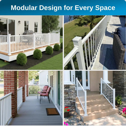 Premium Aluminum Deck Railing Kit 6 Ft Wide By 36 In High With White Powder Coat Finish Adjustable Hand Rail System And Breadloaf Top Rail For Safer Family Friendly Porch Or Balcony For Easy Install