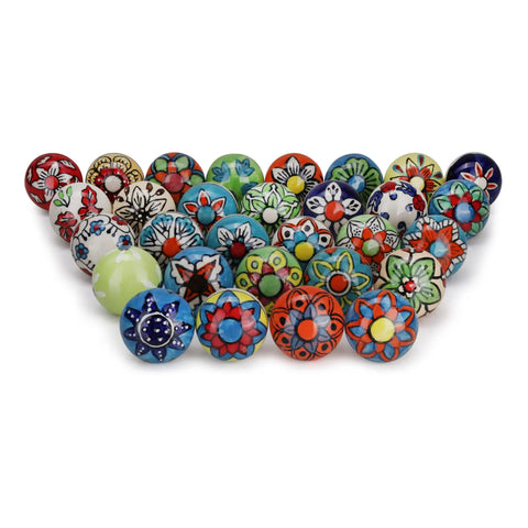 Multicolor Ceramic Cabinet Knob Set Pack Of 20 For Kitchen Cupboards Wardrobe And Dresser Drawers Boho Room Decor floral designs