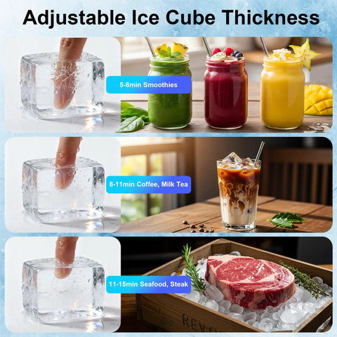Adjustable ice cubes for smoothies, coffee, seafood with Boss Level Bulk Ice Maker Machine With 450 Lbs Per Day Capacity And 250 Lbs Storage