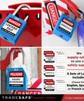Blue Keyed Alike Lockout Padlock Set For Grouping Control, 10 Durable LOTO Locks With Two Keys Each, OSHA Compliant Padlocks
