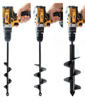 Set Of 3 Garden Auger Drill Bits For Planting 1.6 By 12 Inch, 2.6 By 12 Inch, 3.5 By 12 Inch Deep Holes Bulb And Bedding Plant Augers displayed