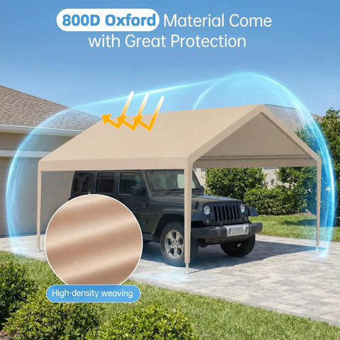 10x20 Ft Carport Replacement Canopy Top 800D Oxford Heavy Duty Waterproof Tarp Cover With 36 Ball Bungees And UV Protection
