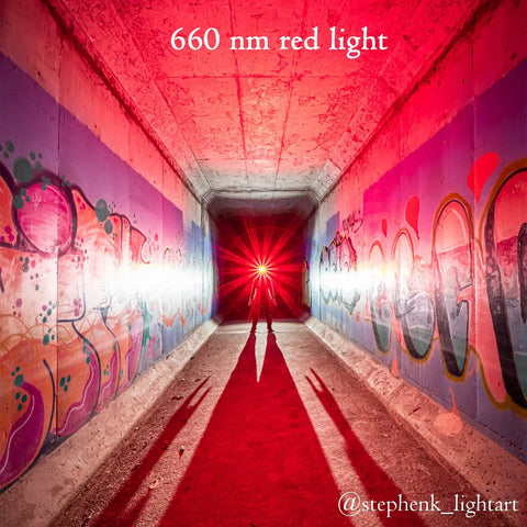 Tunnel illuminated by 660 nm red light from Rechargeable LED Headlamp With 90 CRI White Light And 660nm Deep Red Light For Night Vision