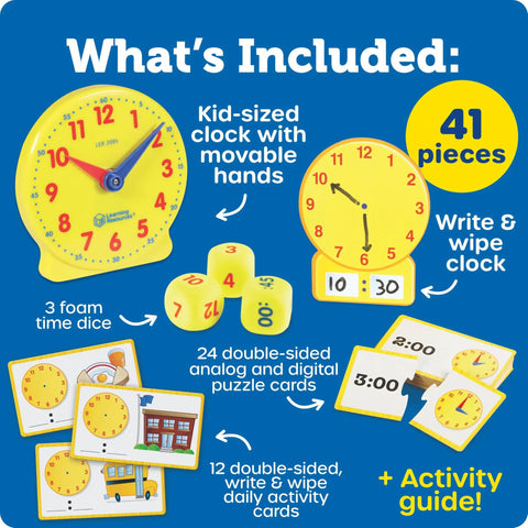 Time Learning Activity Set With Teaching Clocks For Kids Hands On Time Practice Classroom Must Haves 41 pieces included details