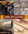 Stainless steel, stone, aluminum alloy, and wood surfaces labeled for wide application use with the 40 Grit Burnishing Wheel For Wood And Metal Surface Conditioning, 120mm Diameter, 100mm High, 19mm Center Hole, Wire Drawing Polishing Wheel For Smoothing, Shaping, And Burnishing In Woodworking And Metalworking.