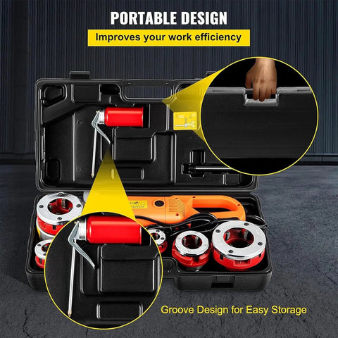 Badass Heavy Duty Electric Pipe Threader Kit With 2300w Pure Copper Motor And 6 Precision Dies shown in portable storage case.